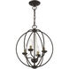 Arabella 4 Light 15 inch Bronze with Antique Brass Finish Candles Convertible Chandelier/ Semi-Flush Ceiling Light, Globe