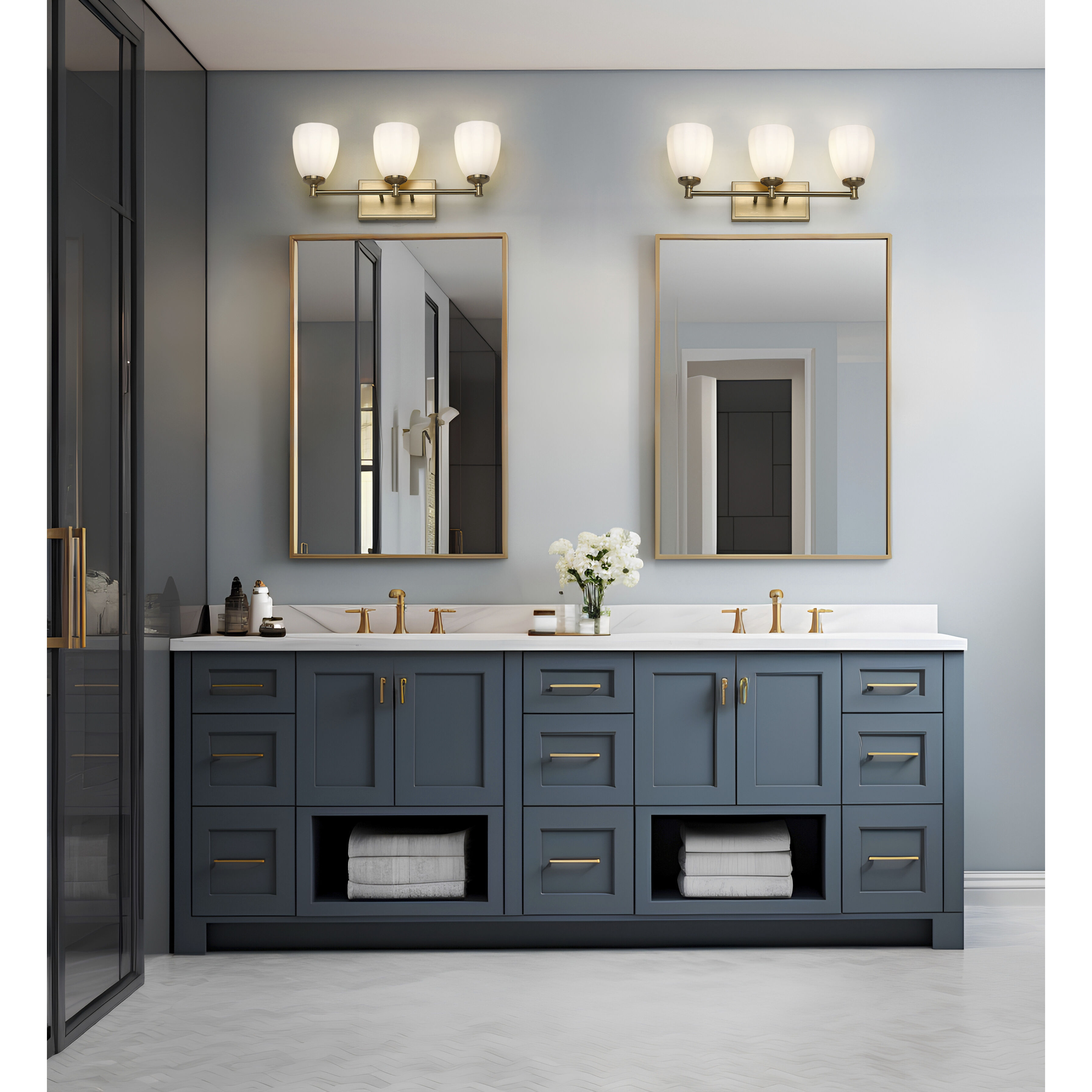 Oren 3 Light 24 inch Modern Gold Bath Vanity Light Wall Light