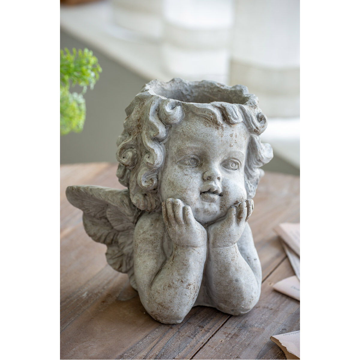 Cherub Angel Gray Outdoor Planter