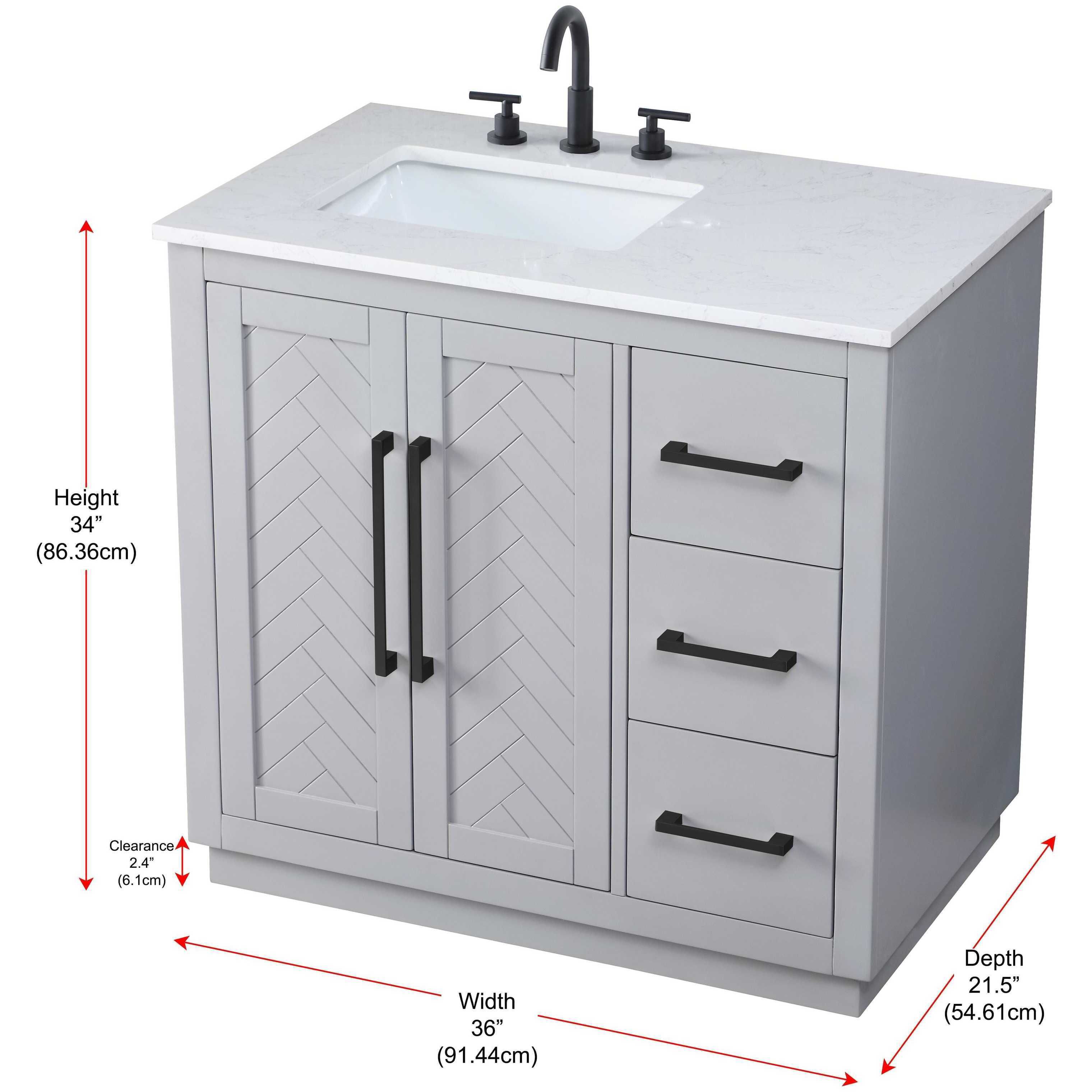 Chase 36 X 34 inch Grey Bathroom Vanity Cabinet