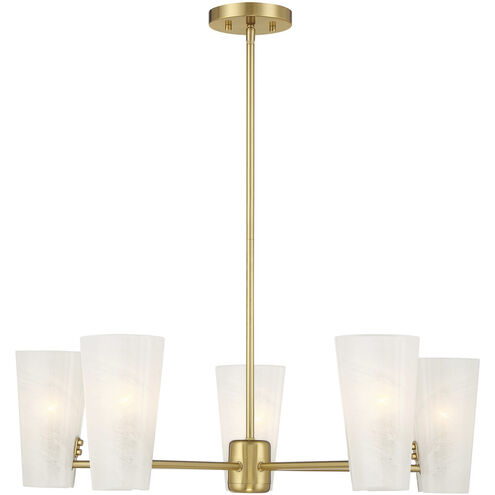 Mid-Century Modern 5 Light 30 inch Natural Brass Chandelier Ceiling Light