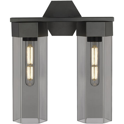 Claverack 2 Light 13.63 inch Matte Black Bath Vanity Light Wall Light in Plated Smoke Glass