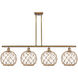 Ballston Large Farmhouse Rope 4 Light 48 inch Brushed Brass Island Light Ceiling Light in Clear Glass with Brown Rope, Ballston