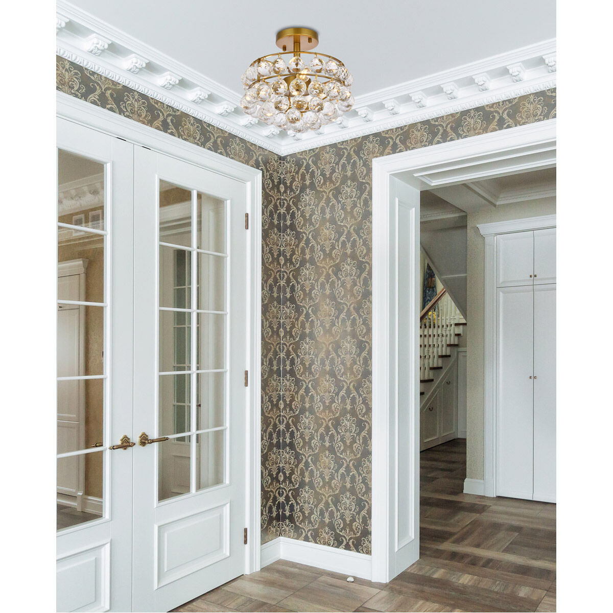 Savannah 3 Light 12 inch Brass Flush Mount Ceiling Light