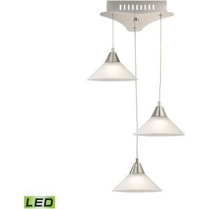 Cono 3 Light 12 inch Satin Nickel with White Mini Pendant Ceiling Light in White Opal