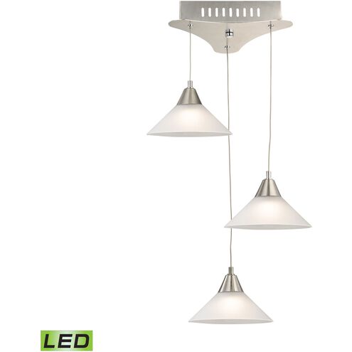 Cono 3 Light 12 inch Satin Nickel with White Mini Pendant Ceiling Light in White Opal