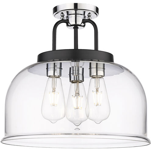 Kahana 3 Light 15 inch Black Polished Chrome Semi-Flush Mount Ceiling Light in Clear Glass
