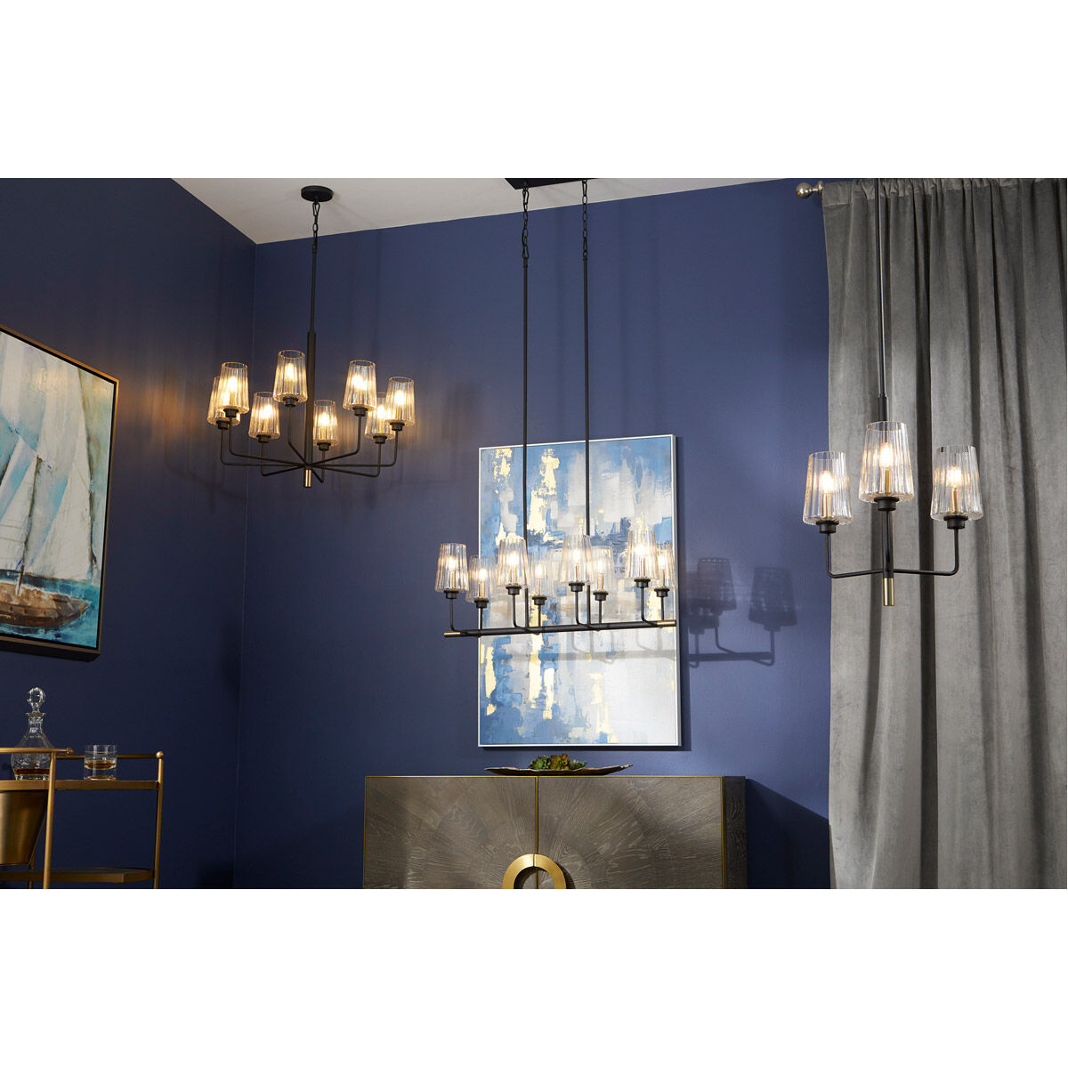 Dalia 8 Light 15 inch Noir with Aged Brass Chandelier Ceiling Light