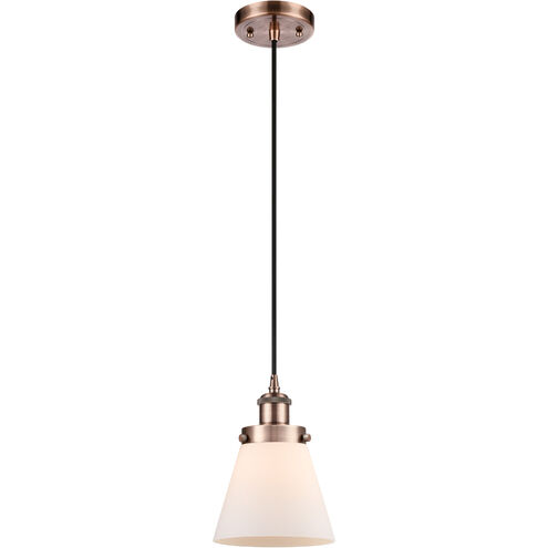 Ballston Small Cone 1 Light 6 inch Antique Copper Mini Pendant Ceiling Light in Matte White Glass