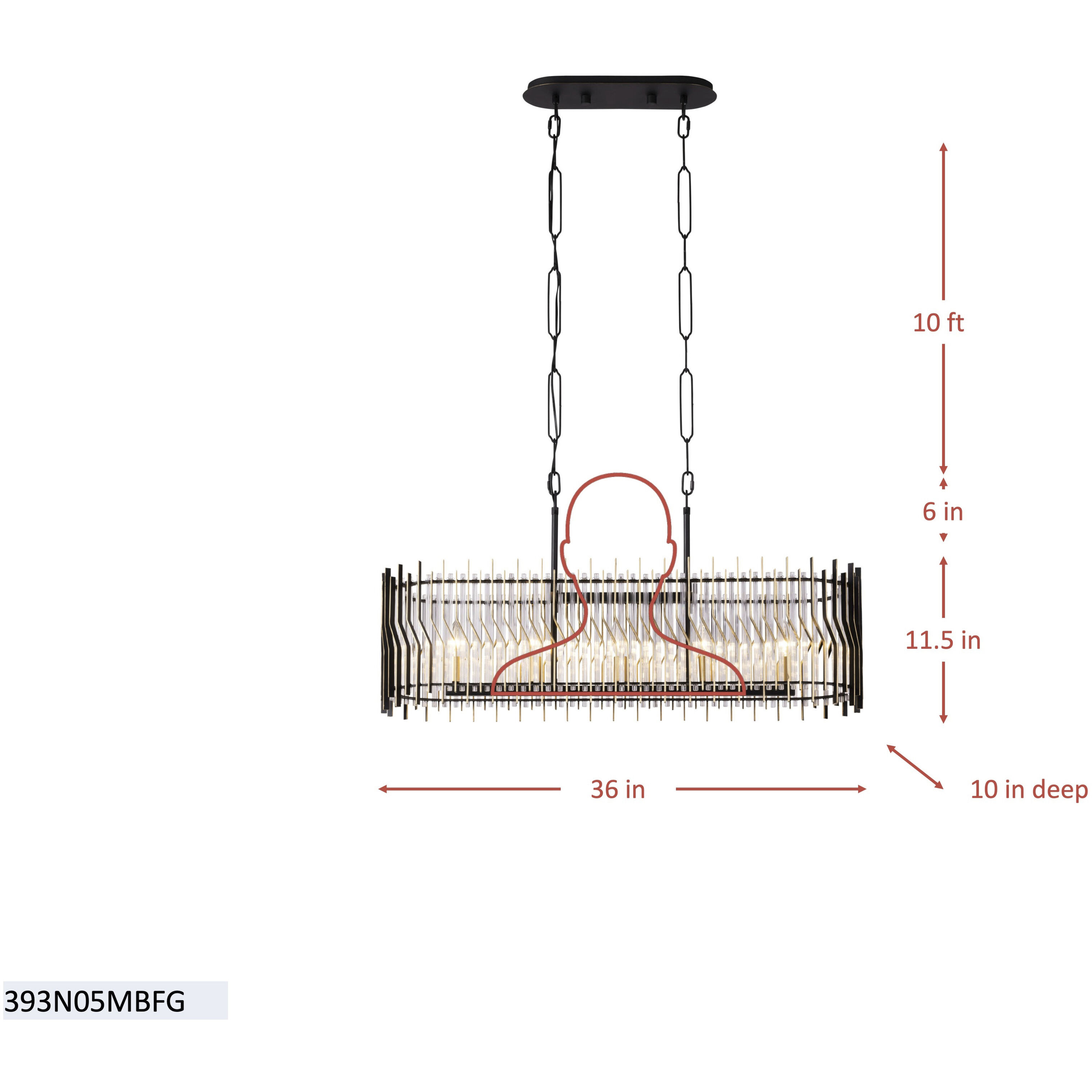Park Row 5 Light 36 inch Matte Black and French Gold Linear Pendant Ceiling Light, Smithsonian Collaboration