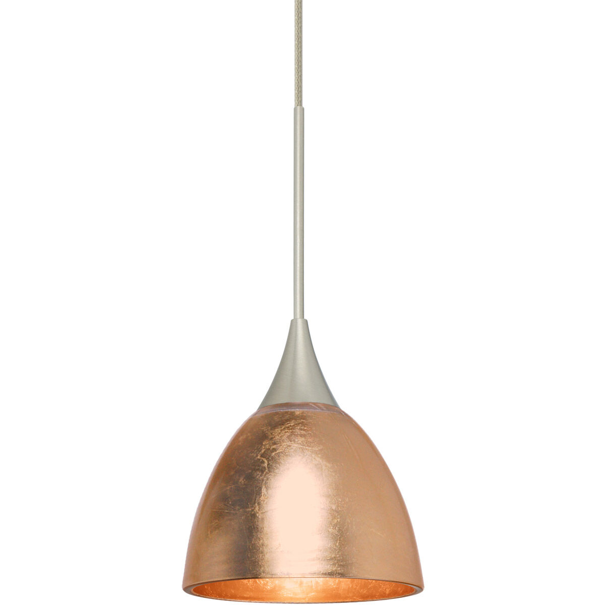 Divi LED Satin Nickel Cord Pendant Ceiling Light in Copper Foil Glass