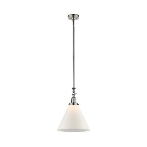 Franklin Restoration X-Large Cone LED 12 inch Polished Nickel Mini Pendant Ceiling Light in Matte White Glass, Franklin Restoration