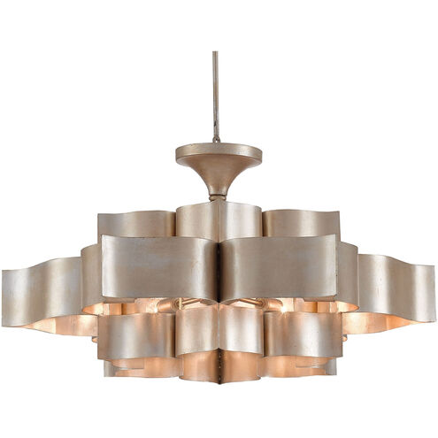 Grand Lotus 6 Light 30 inch Contemporary Silver Leaf Chandelier Ceiling Light, Large, Semi-Flush Convertible