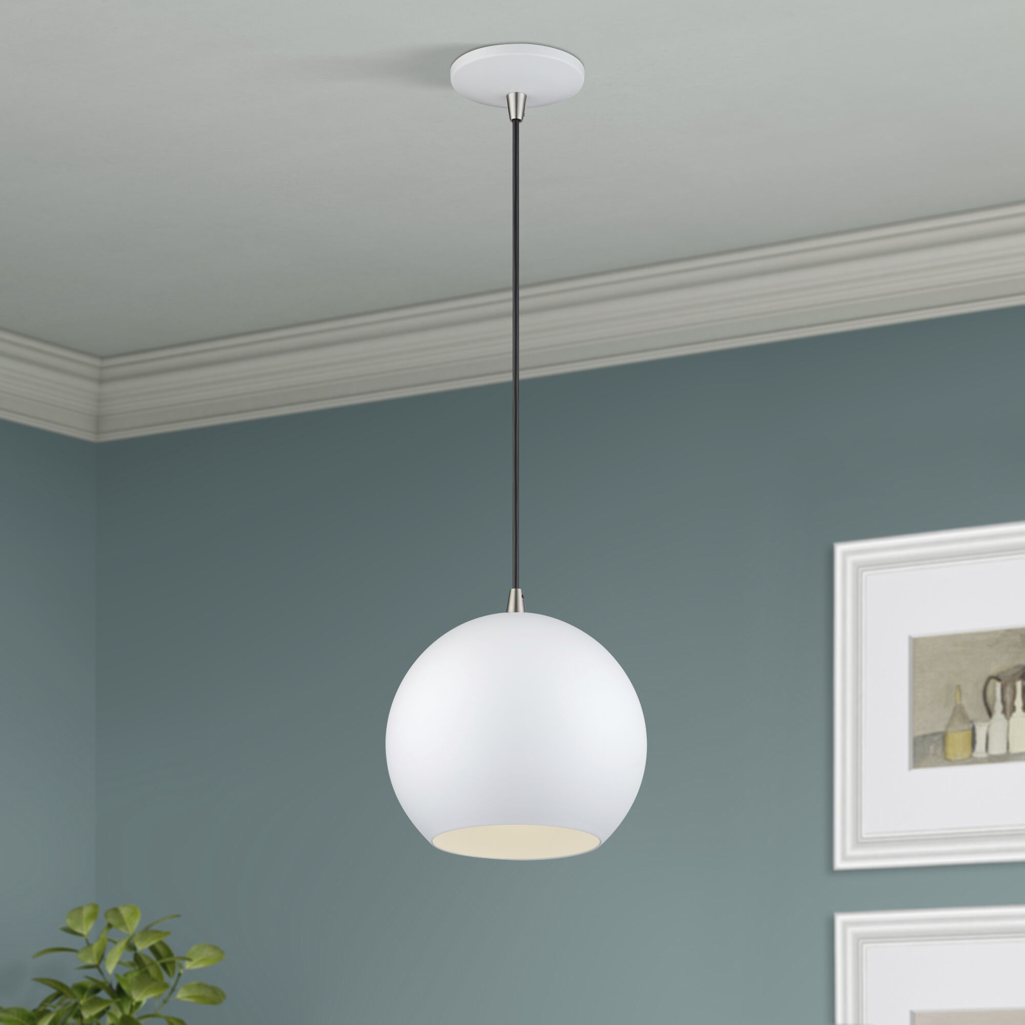 Kuppola 9.25 inch White with Brushed Nickel Accents Pendant Ceiling Light, Globe