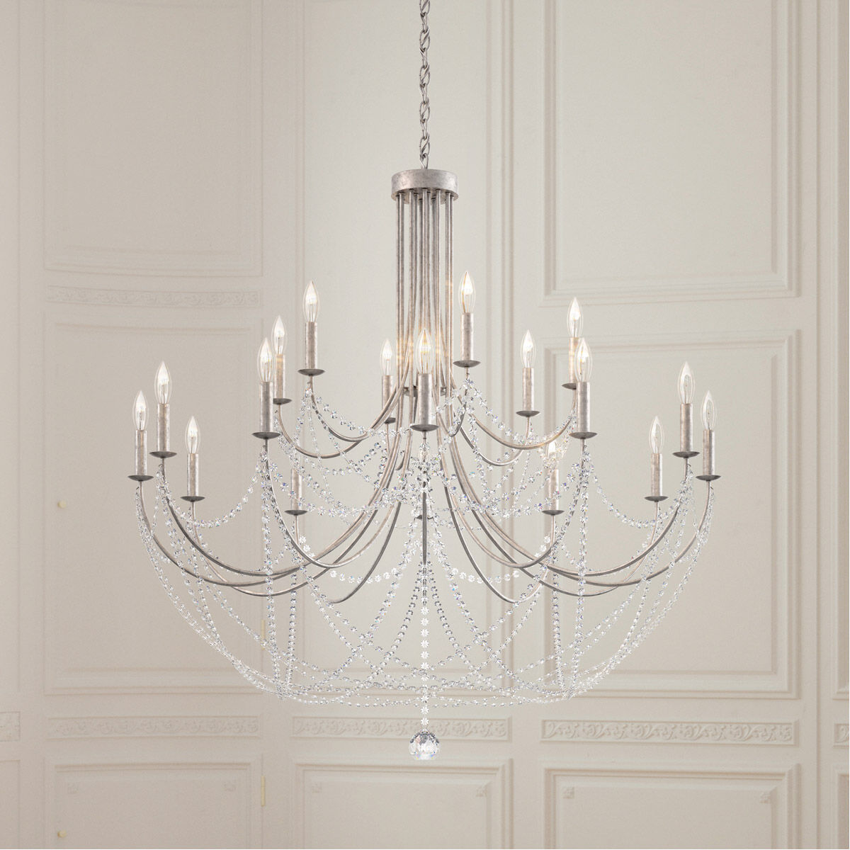 Verdana 18 Light Antique Silver Chandelier Ceiling Light in Optic