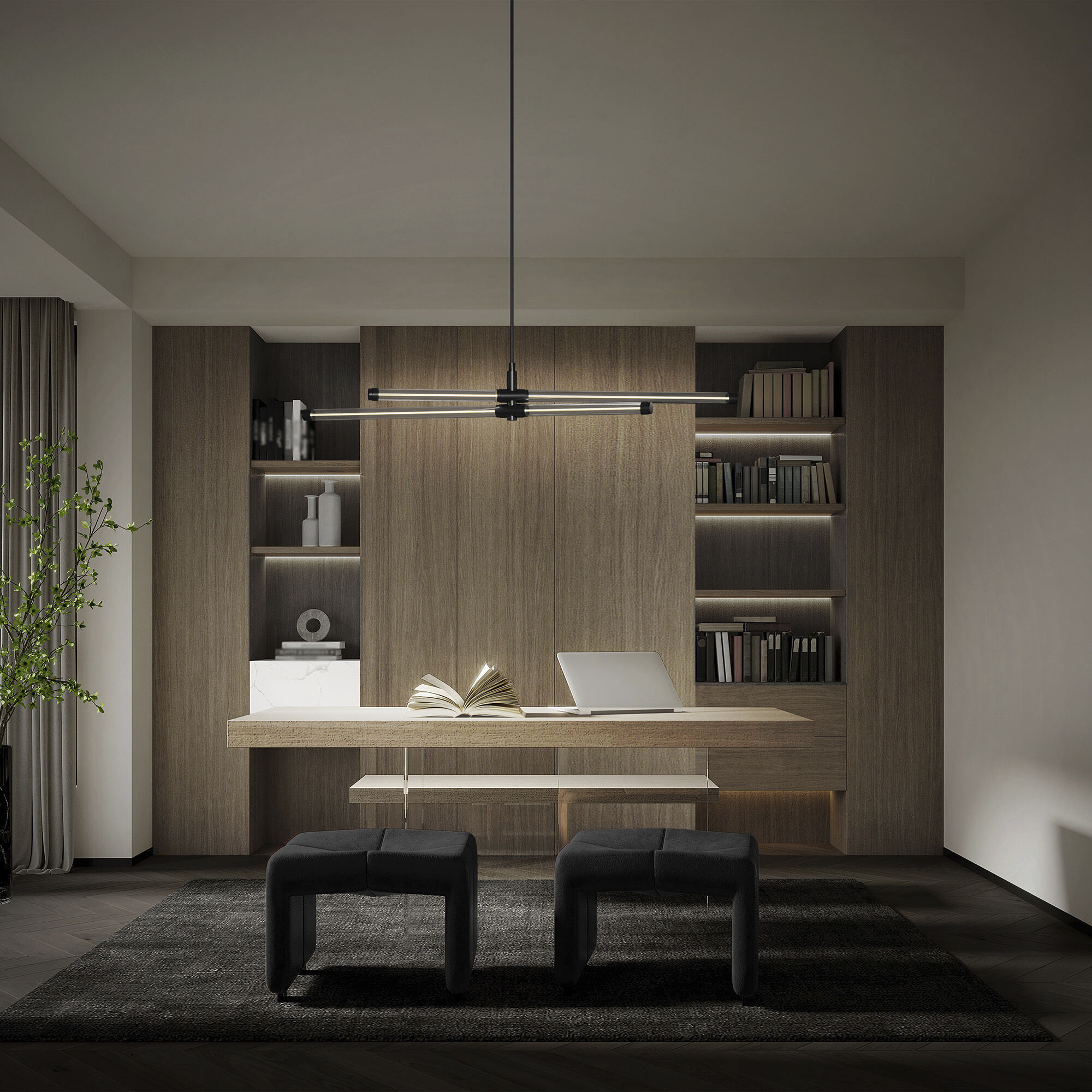 Jedi 2 Light 44.75 inch Black Linear Chandelier Ceiling Light