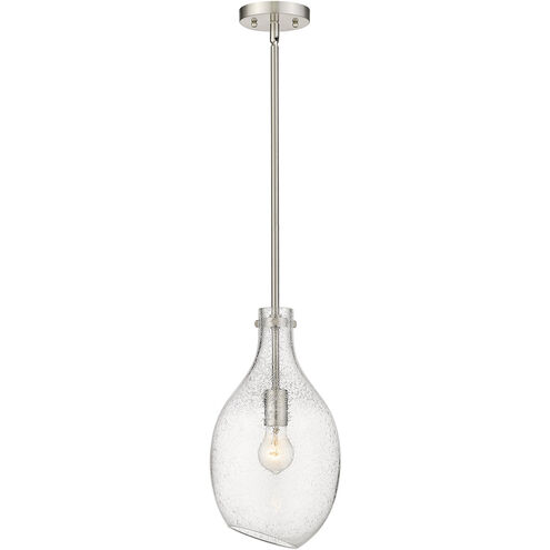 Salem LED 8.5 inch Brushed Satin Nickel Mini Pendant Ceiling Light in Seedy Glass
