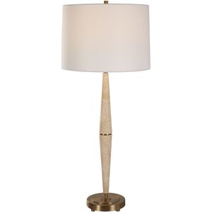 Palu 37.5 inch 150.00 watt Light Beige Travertine and Plated Brushed Brass Table Lamp Portable Light