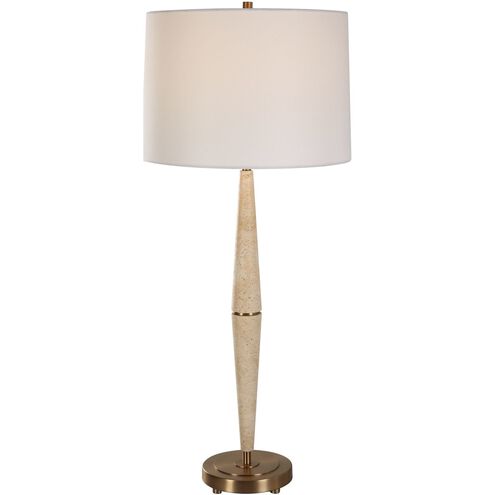 Palu 37.5 inch 150.00 watt Light Beige Travertine and Plated Brushed Brass Table Lamp Portable Light