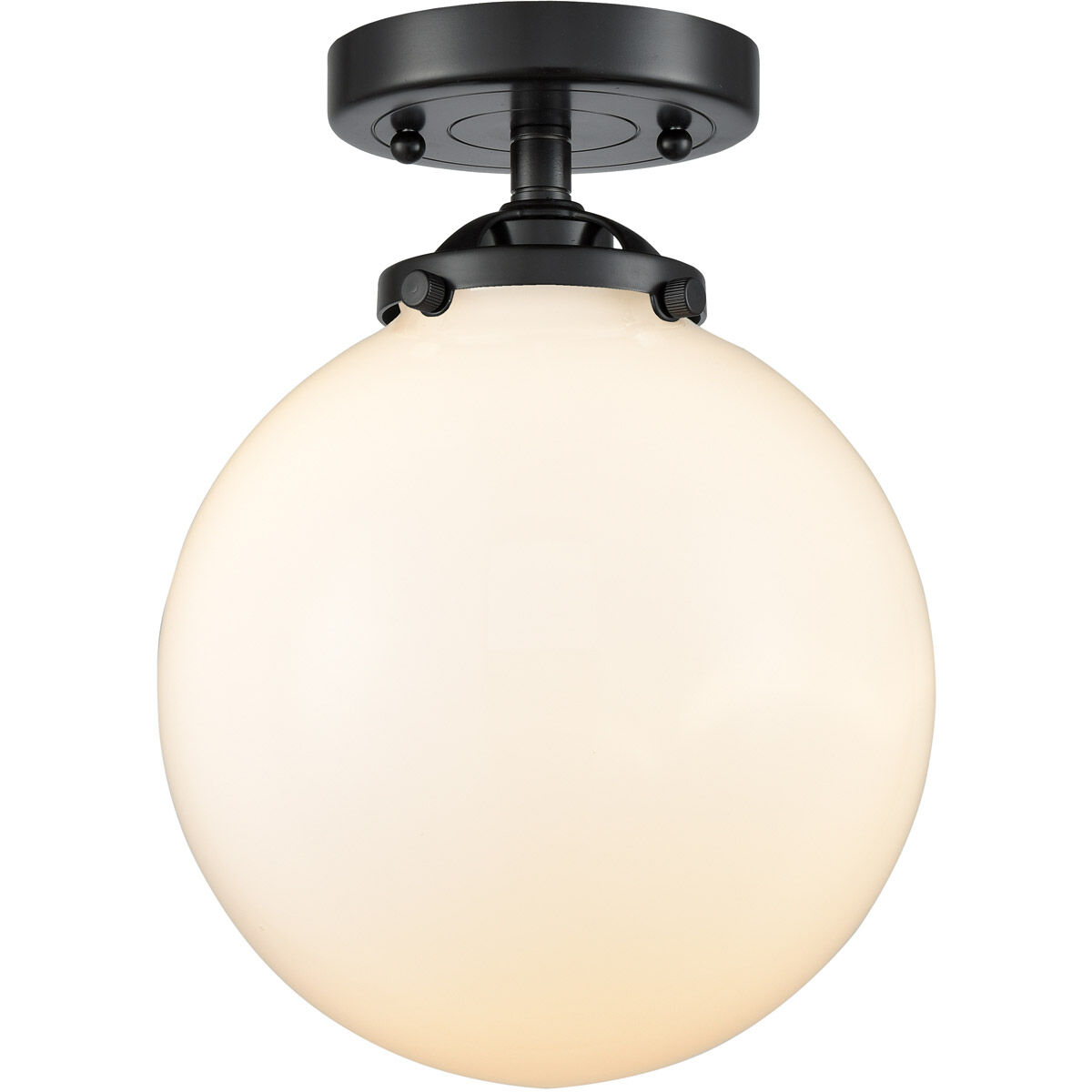 Nouveau Large Beacon 1 Light 8 inch Oil Rubbed Bronze Semi-Flush Mount Ceiling Light in Matte White Glass, Nouveau