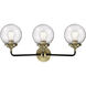 Nouveau Beacon 3 Light 24 inch Black Antique Brass Bath Vanity Light Wall Light in Seedy Glass, Nouveau