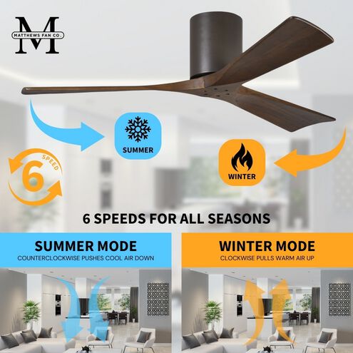 Atlas Irene-3H 52 inch Textured Bronze with Walnut Tone Blades Ceiling Mount Paddle Fan, Flush Mounted