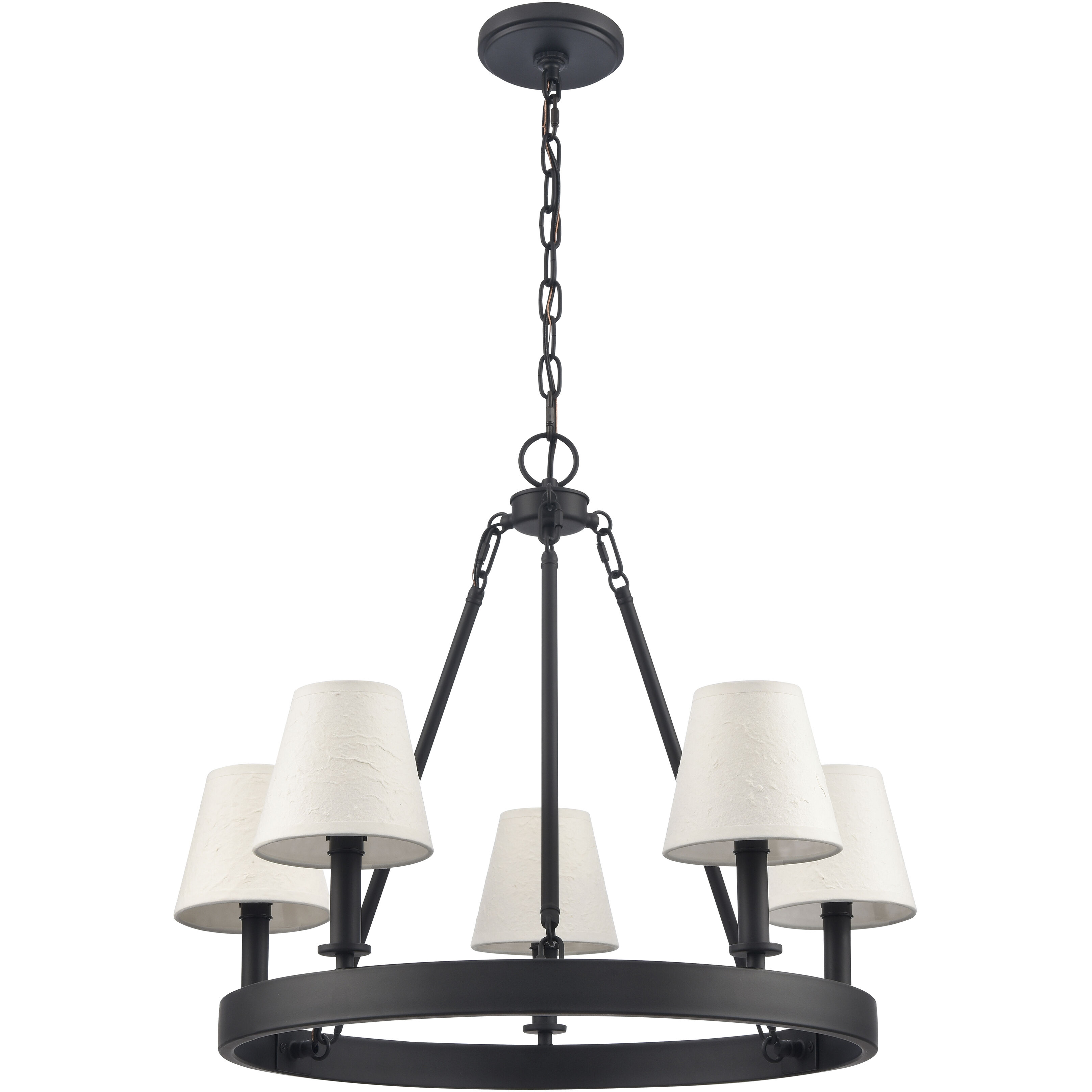 Rydell 5 Light 24.5 inch Matte Black with Off White Chandelier Ceiling Light