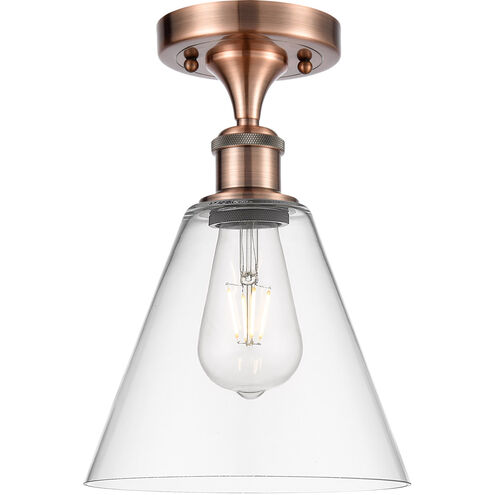 Ballston Cone LED 8 inch Antique Copper Semi-Flush Mount Ceiling Light in Clear Glass