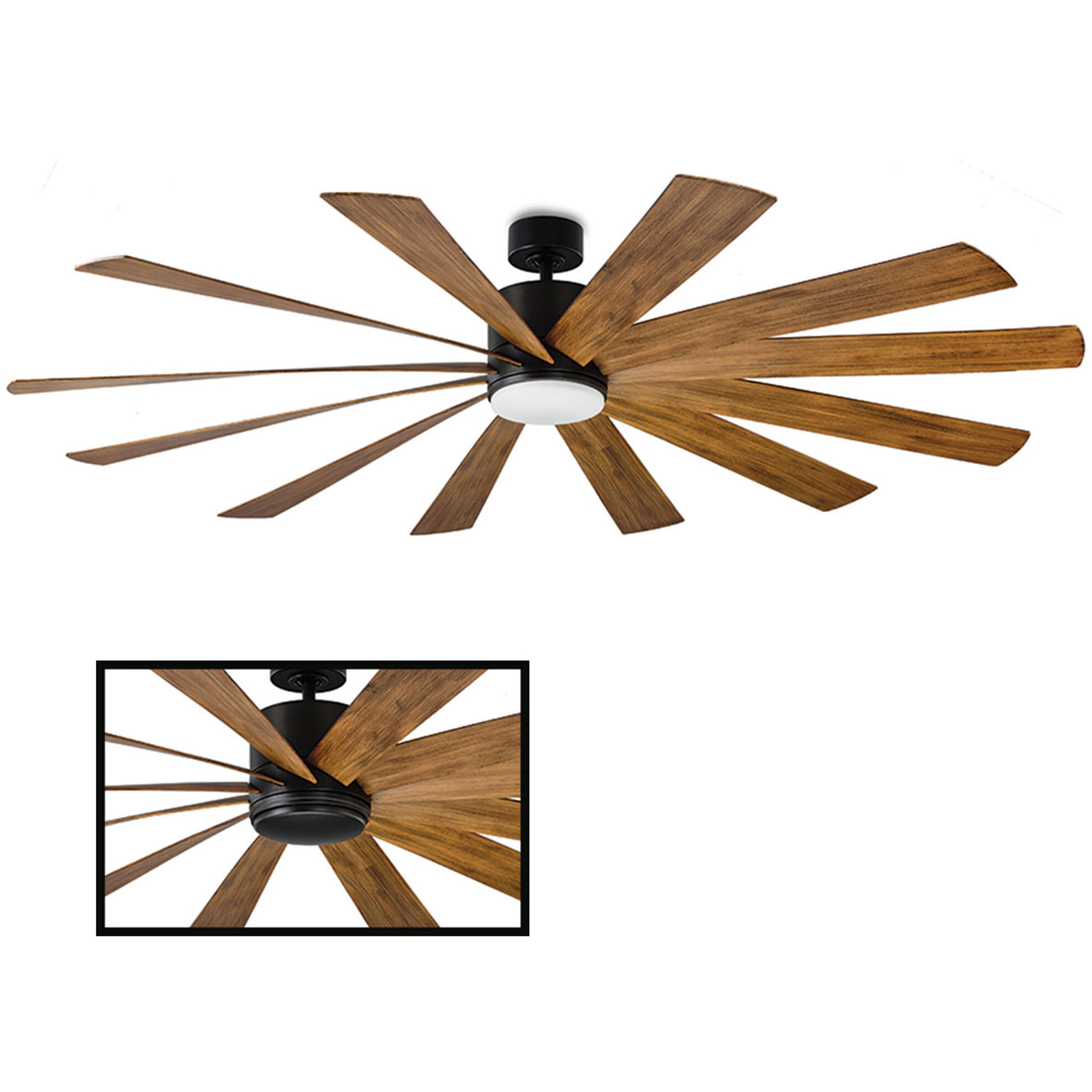 Windflower 80 inch Matte Black and Distressed Koa with Distressed Koa Blades Downrod Ceiling Fan in 3000K, Matte Black Distressed Koa, Smart Ceiling Fan