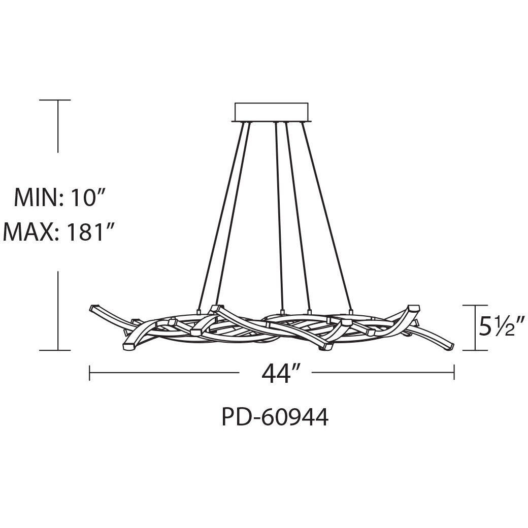 Divergence LED 43.75 inch Chrome Chandelier Ceiling Light, dweLED