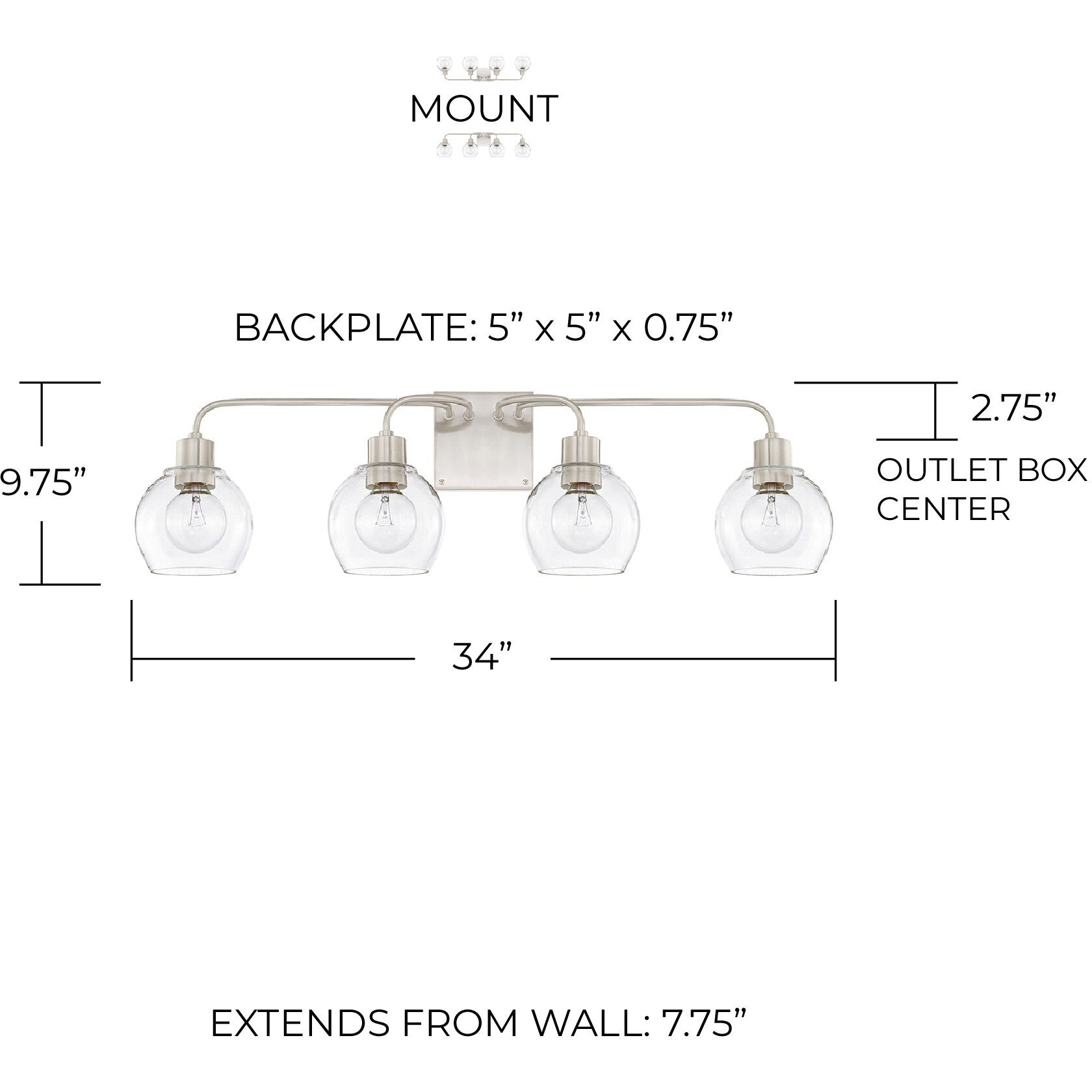 Tanner 4 Light 34 inch Brushed Nickel Vanity Light Wall Light