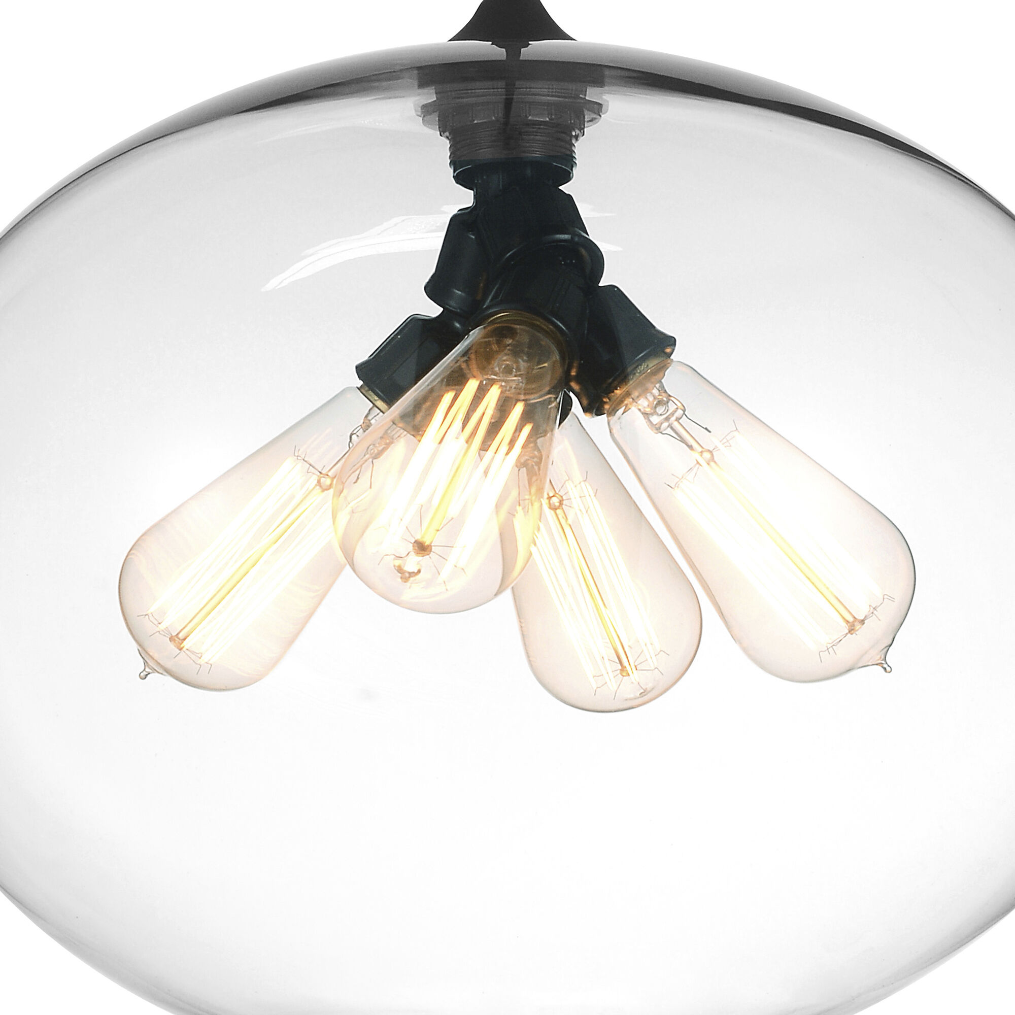Glass 4 Light 16 inch Black Down Pendant Ceiling Light in Clear