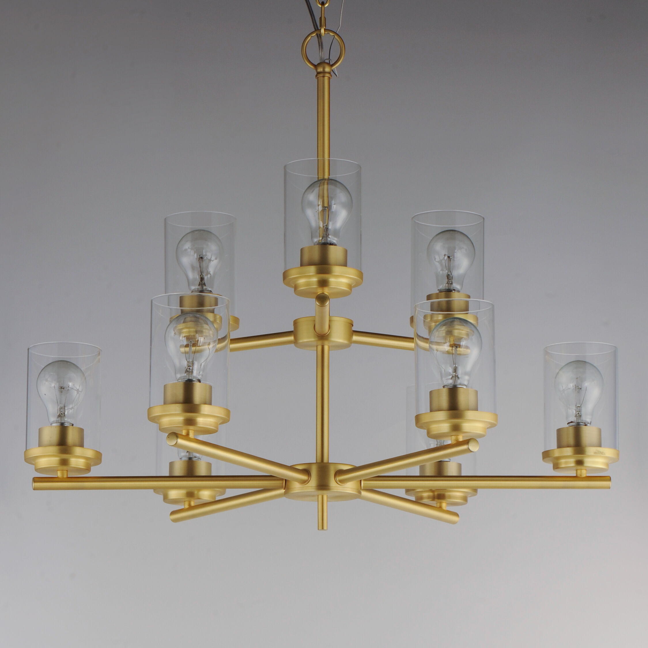 Corona 9 Light 28 inch Satin Brass Multi-Tier Chandelier Ceiling Light in Clear