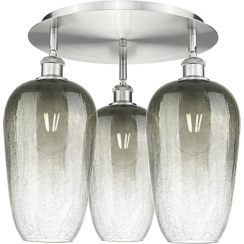 Ballston Brookhaven Flute 3 Light 19 inch Satin Nickel Flush Mount Ceiling Light in Slate Glass