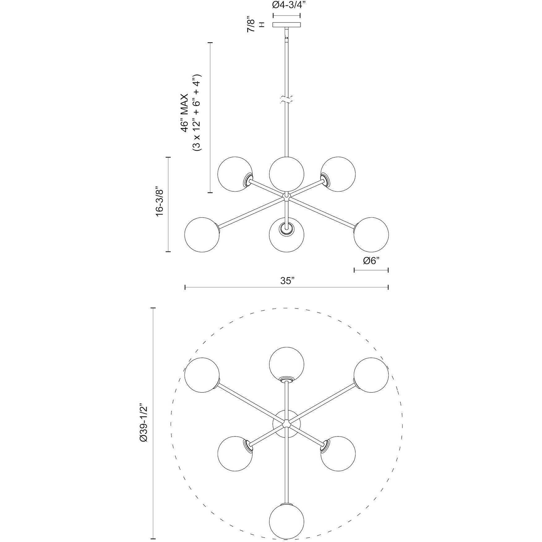 Alora Mood Cassia 6 Light 39.5 inch Matte Black/Clear Glass Chandelier Ceiling Light