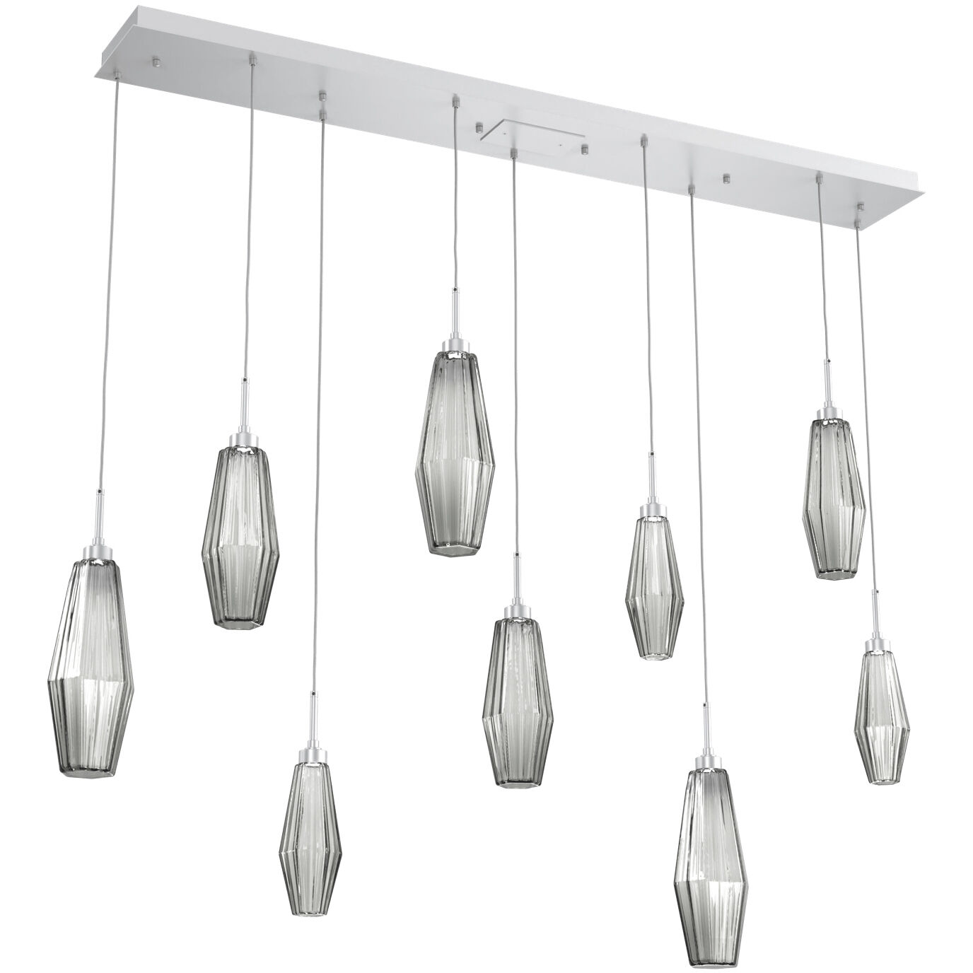 Aalto LED Classic Silver Linear Pendant Ceiling Light in 3000K LED, Optic Rib Smoke, Multi-Port
