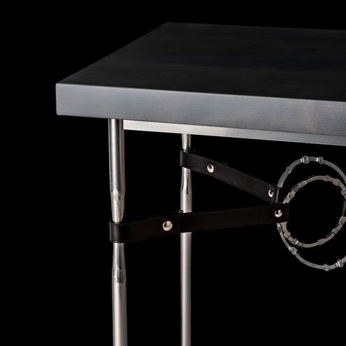 Equus 26.1 X 22 inch Modern Brass and Sterling Side Table in Modern Brass/Sterling, Black Leather with Maple Grey, Wood Top