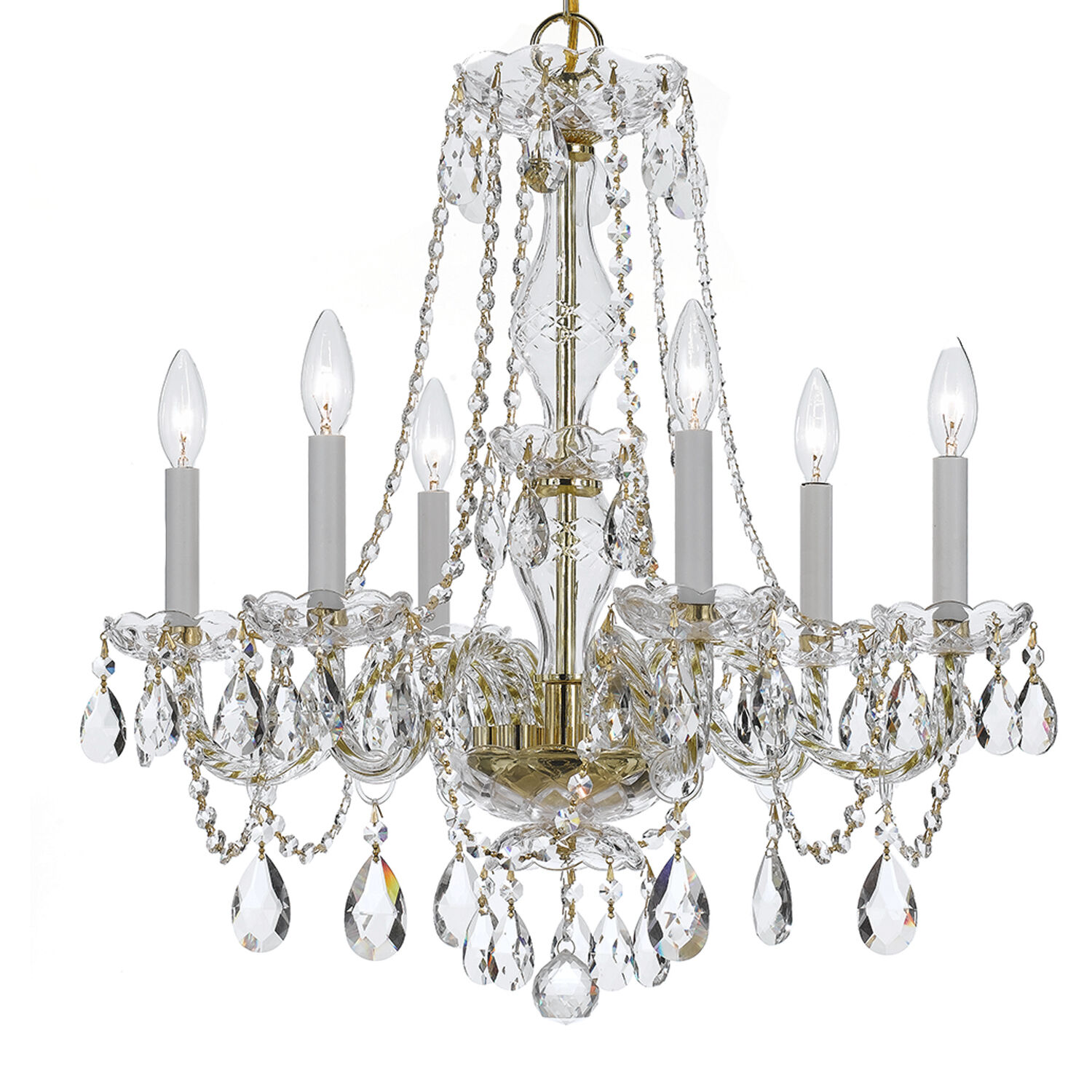 Traditional Crystal 6 Light 23 inch Polished Brass Chandelier Ceiling Light in Clear Hand Cut