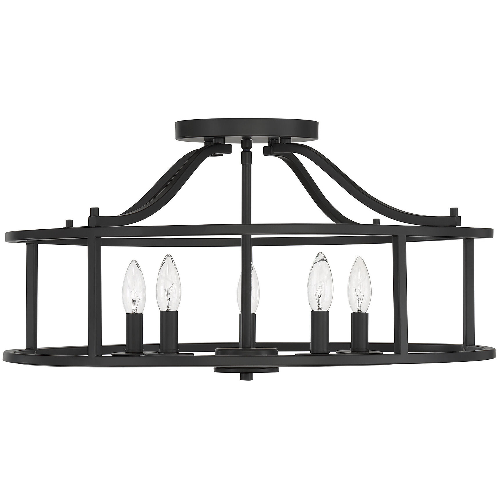 Stockton 5 Light 24 inch Matte Black Semi-Flush Ceiling Light, Essentials