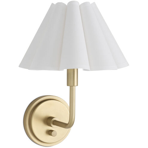 Polly 1 Light 9.75 inch Natural Brass Sconce Wall Light in White Scalloped Shade