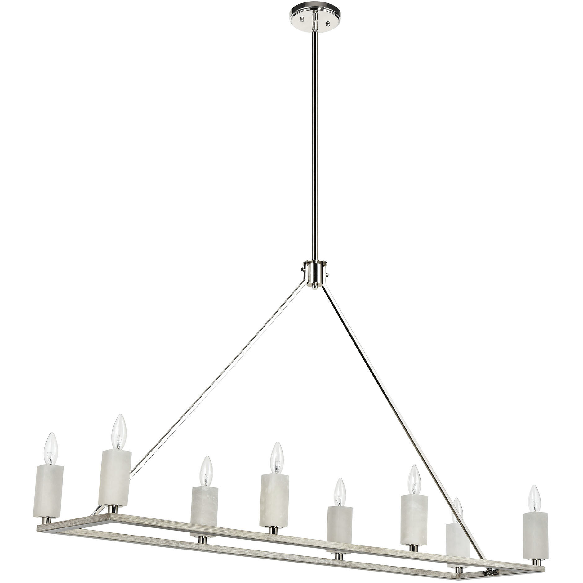 White Stone 8 Light 48 inch Polished Nickel with Sunbleached Oak Linear Chandelier Ceiling Light