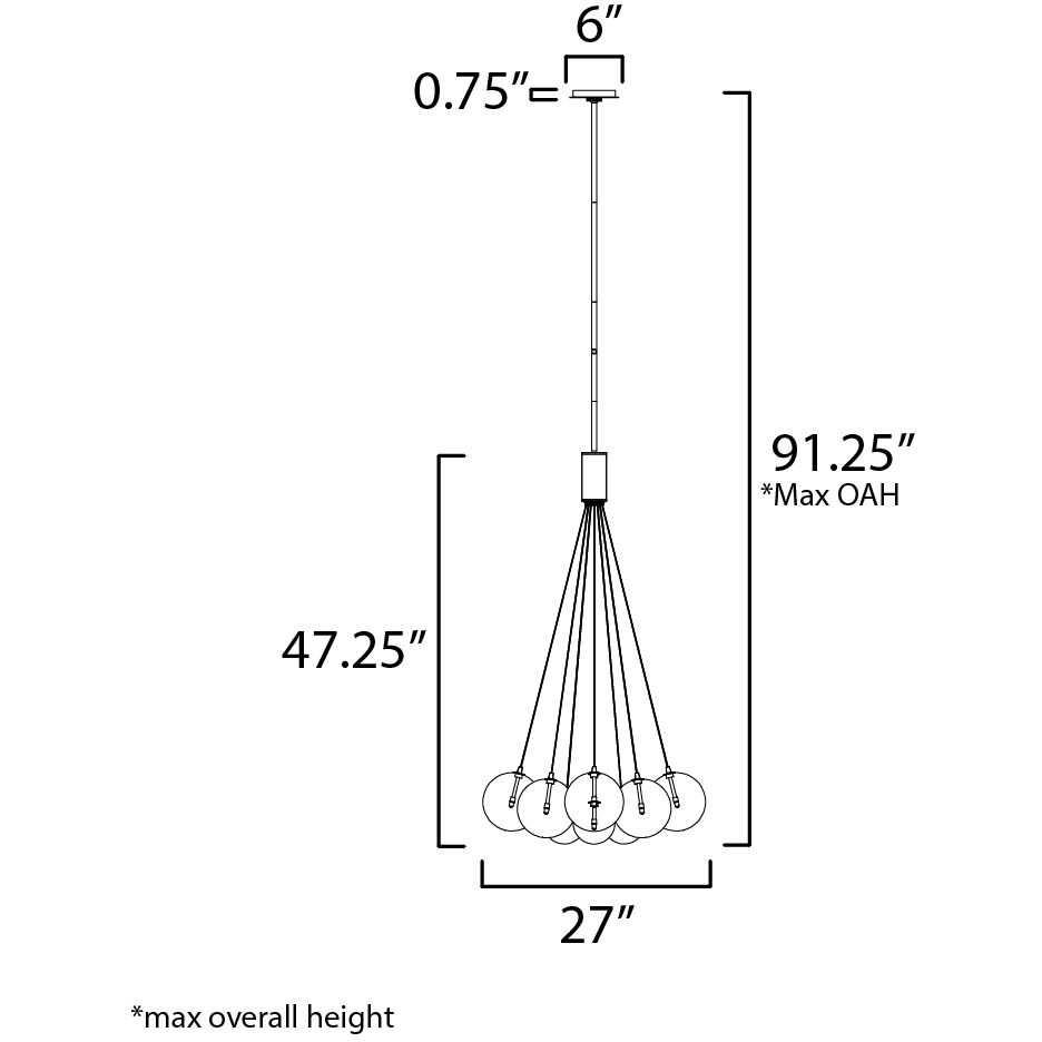 Burst LED 27 inch Black Multi-Light Pendant Ceiling Light in Multi Color