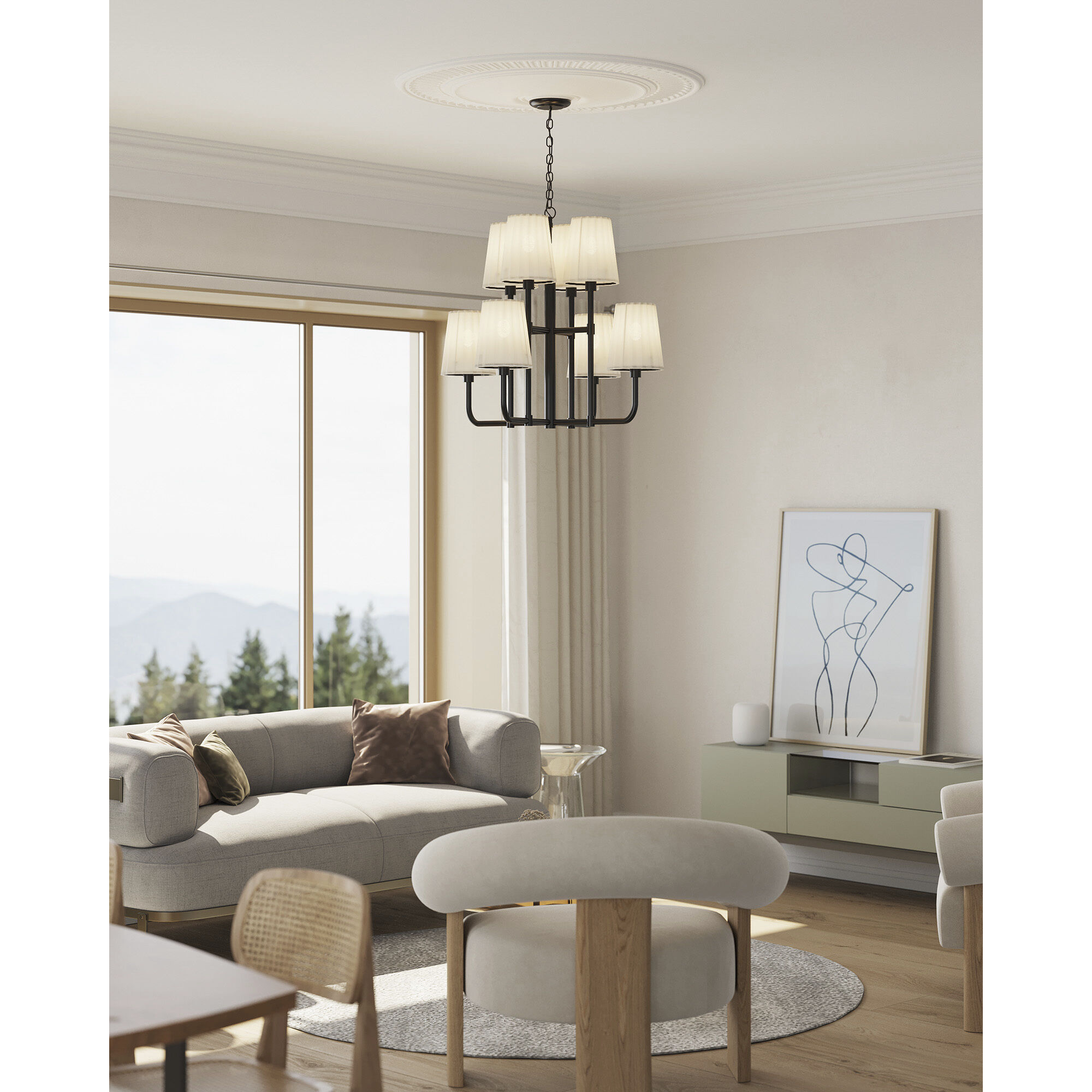 Alora Mood Plisse 8 Light 30 inch Matte Black Chandelier Ceiling Light