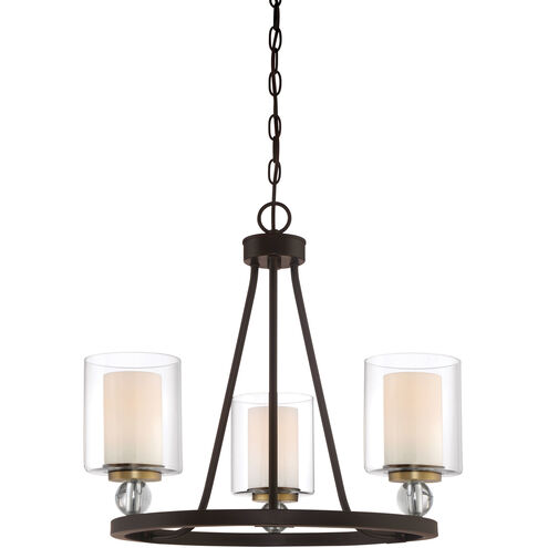 Studio 5 3 Light 22 inch Painted Bronze/Natural Brush Chandelier Ceiling Light