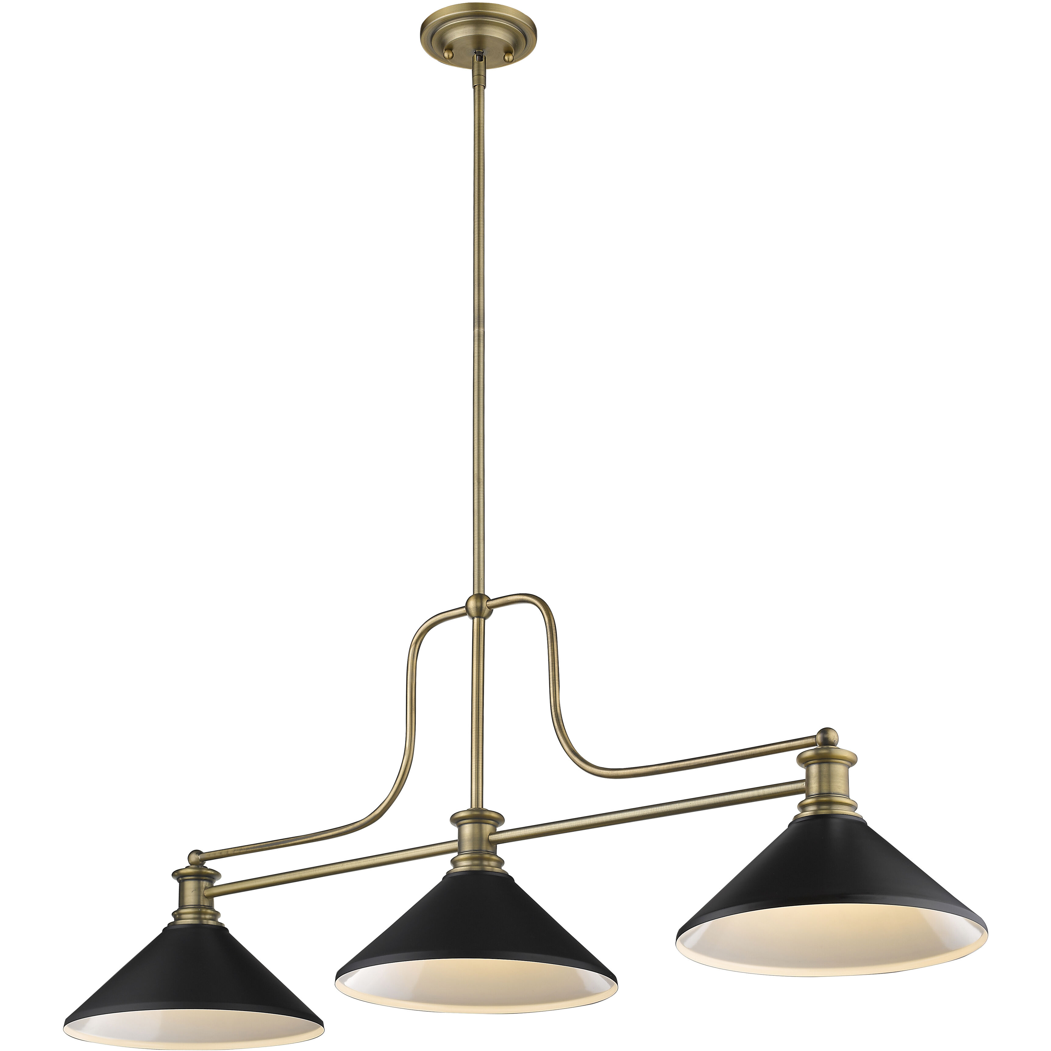 Melange 3 Light 52 inch Heritage Brass Billiard Ceiling Light in Matte Black Steel