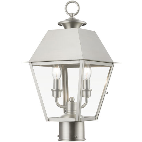 Wentworth 2 Light 18 inch Brushed Nickel Outdoor Post Top Lantern, Medium