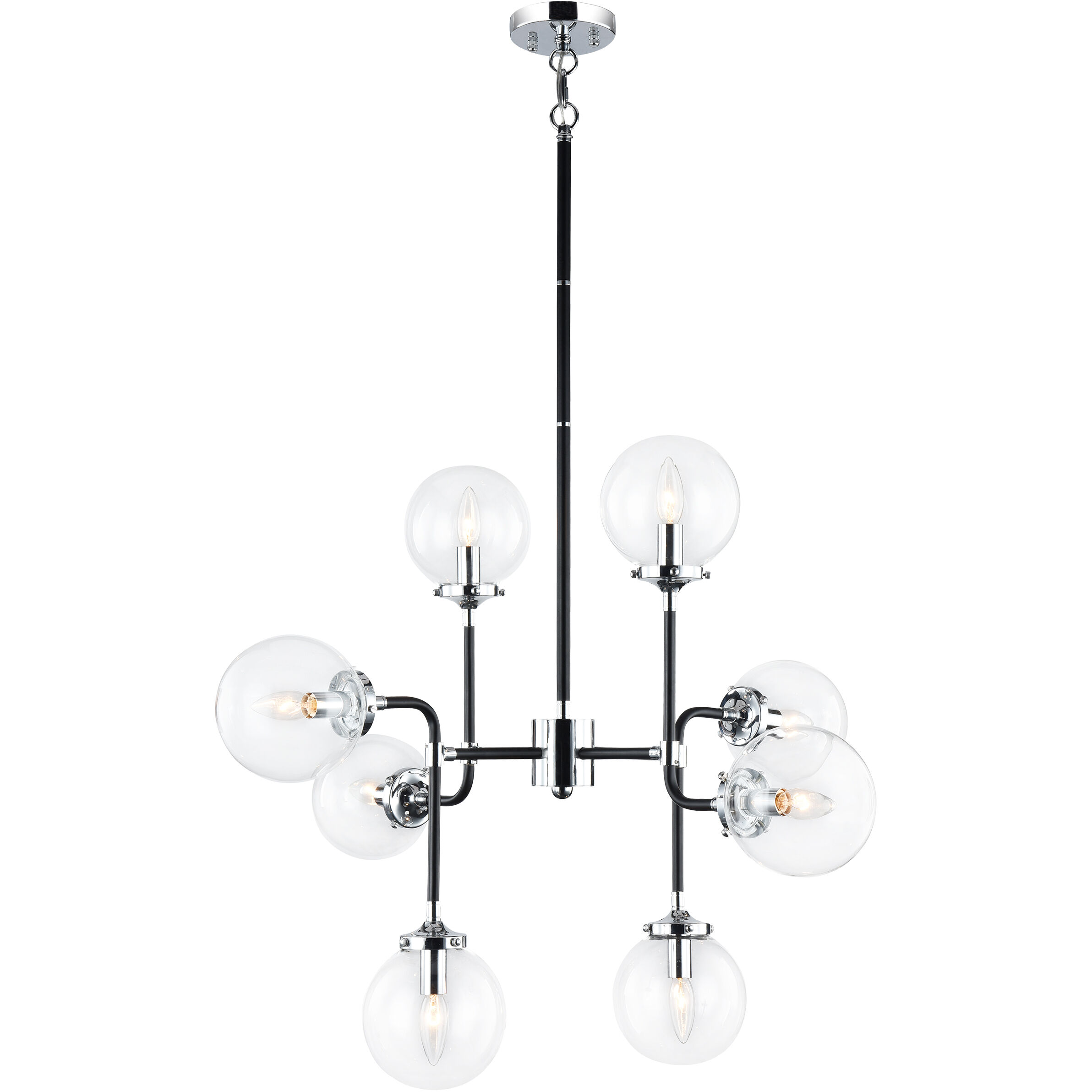 Particles 8 Light 29.5 inch Black and Chrome Pendant Ceiling Light in Chrome and Clear