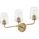 Kline 3 Light 23.75 inch Heritage Brass Bath Wall Light in Clear