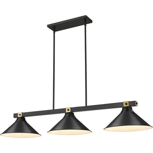 Bronte 3 Light 54 inch Matte Black and Rubbed Brass Billiard Light Ceiling Light