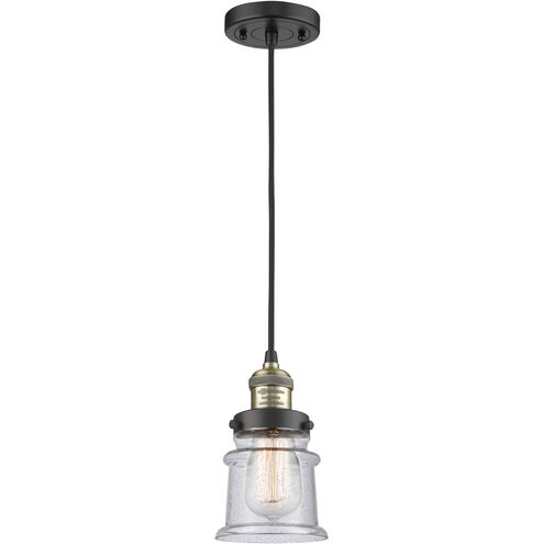 Franklin Restoration Small Canton LED 6 inch Black Antique Brass Mini Pendant Ceiling Light in Seedy Glass, Franklin Restoration
